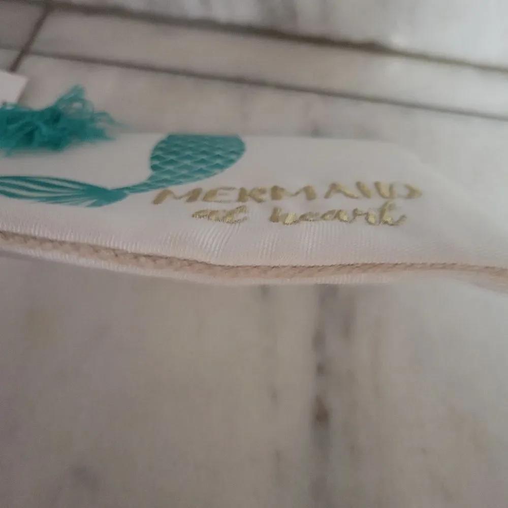 Mermaid At Heart Cream Turquoise Gold Zip Pocket Cosmetics Bag Pouch NEW